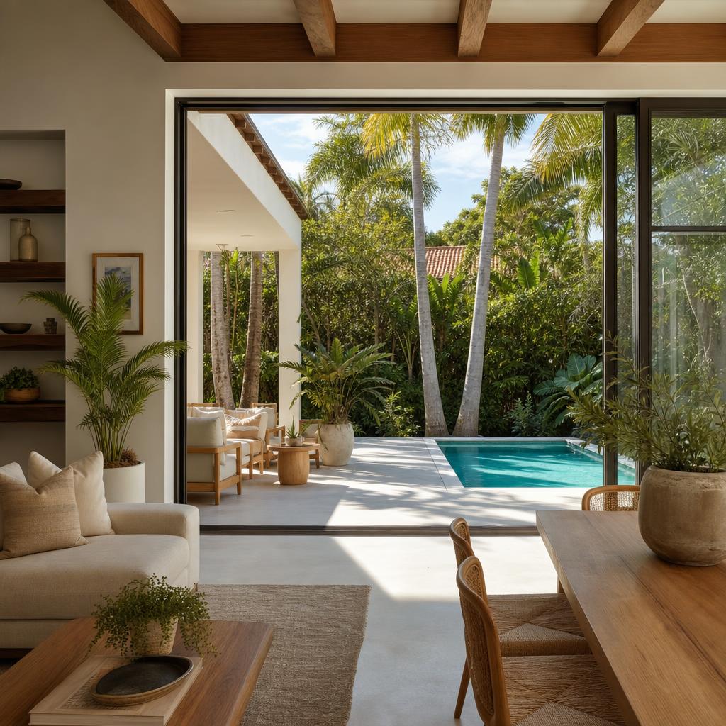 AI-generated example of a contemporary Miami home with a pool and backyard
